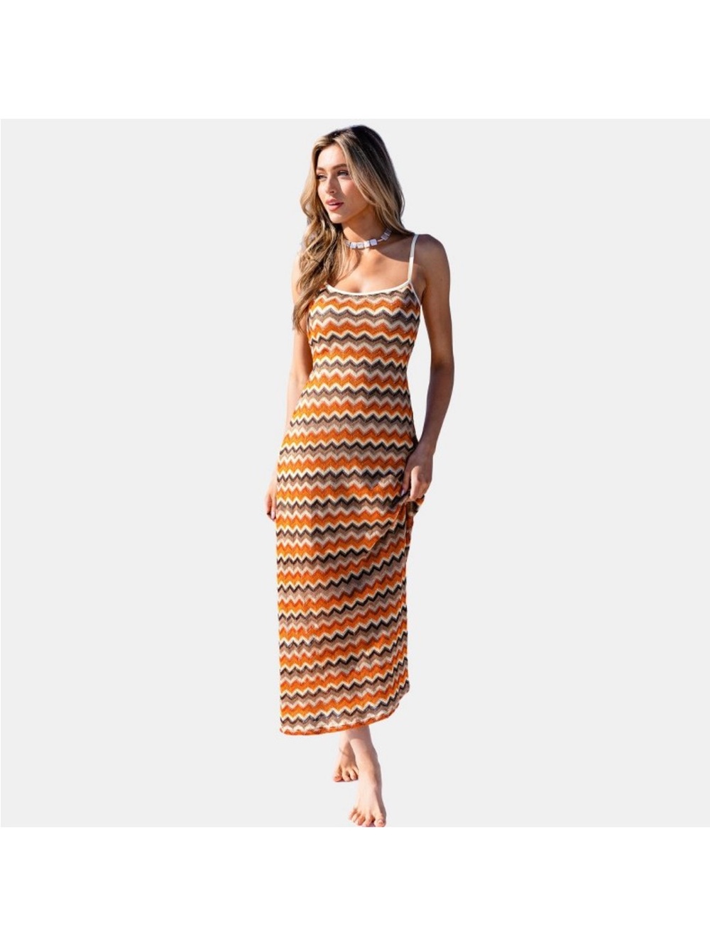Cupshe chevron print maxi dress for beach vacation  Slip Maxi Dress